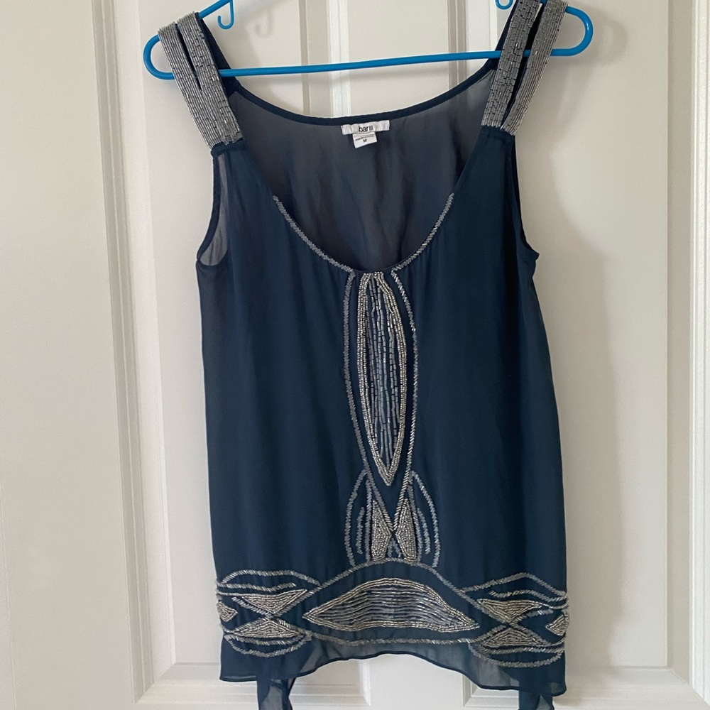 BAR III Blue Beaded Tokyo Tank Top Size Medium Color Thunder Cloud